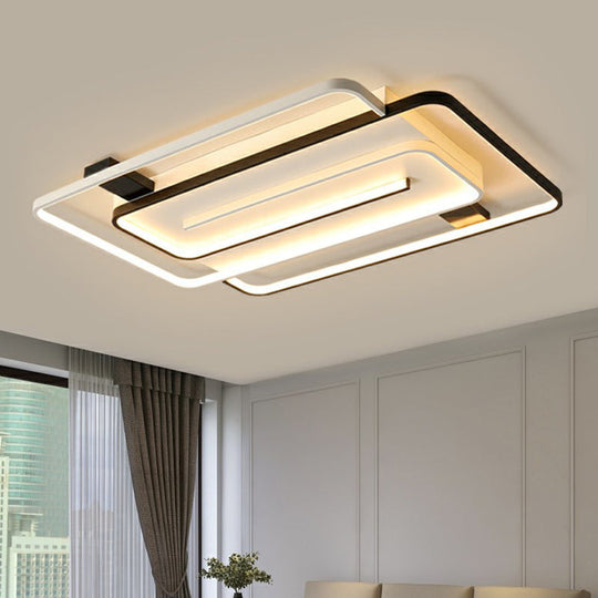 Sleek Acrylic Rectangle Led Flushmount Ceiling Light Fixture - Simplicity Black & White