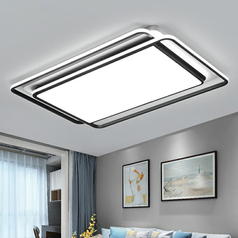 Contemporary Black - White Led Ceiling Light For Living Room - Acrylic Flush Mount Fixture