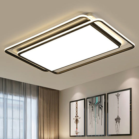 Contemporary Black-White Led Ceiling Light For Living Room - Acrylic Flush Mount Fixture