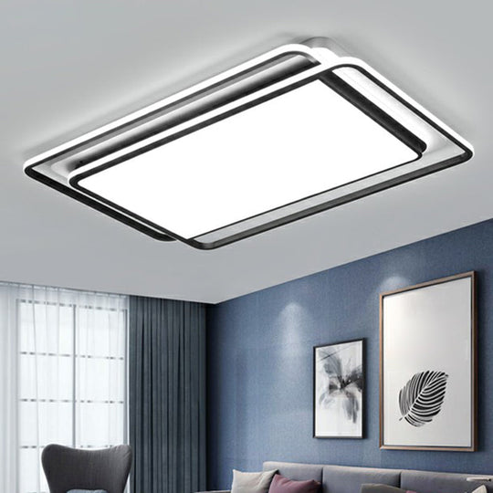 Contemporary Black - White Led Ceiling Light For Living Room - Acrylic Flush Mount Fixture