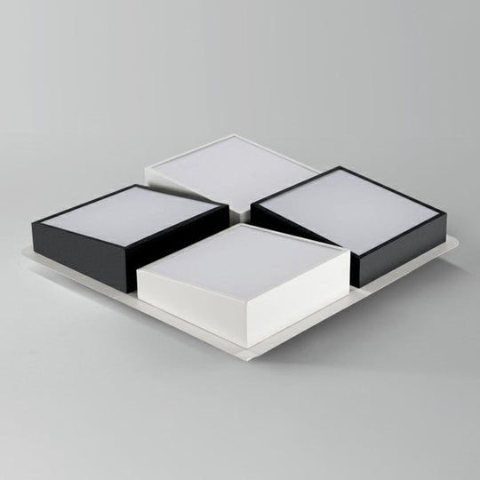 Checkered Led Flush Light: Black & White Nordic Ceiling Lamp With Acrylic Hollow Design