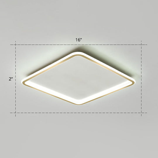 Minimalistic Gold Led Ceiling Light For Bedroom - Ultrathin Aluminum Flush Mount Fixture / 16’ White