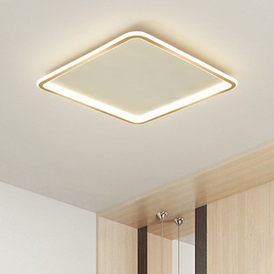 Minimalistic Gold Led Ceiling Light For Bedroom - Ultrathin Aluminum Flush Mount Fixture / 19.5 Warm