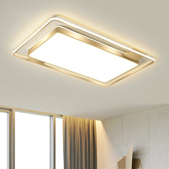 Minimalistic Led Metal Flush Mount Ceiling Light With Recessed Diffuser - Golden Rectangular Design