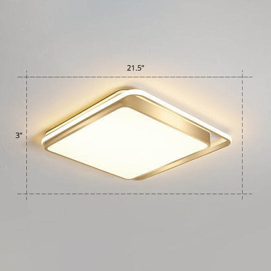 Minimalistic Led Metal Flush Mount Ceiling Light With Recessed Diffuser - Golden Rectangular Design
