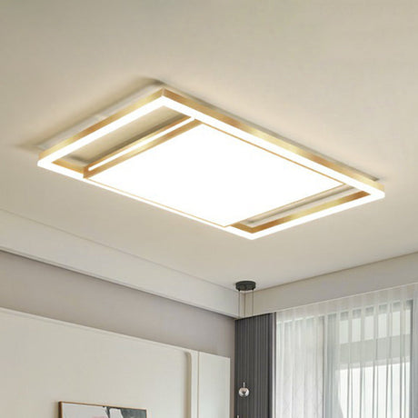 Gold Flushmount Light: Simple Living Room Ceiling Fixture With Acrylic Rectangle Shade
