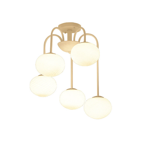 Modernist 5-Light Ceiling Mounted Semi Flush Mount With Frosted Glass Shade In Black/White Finish