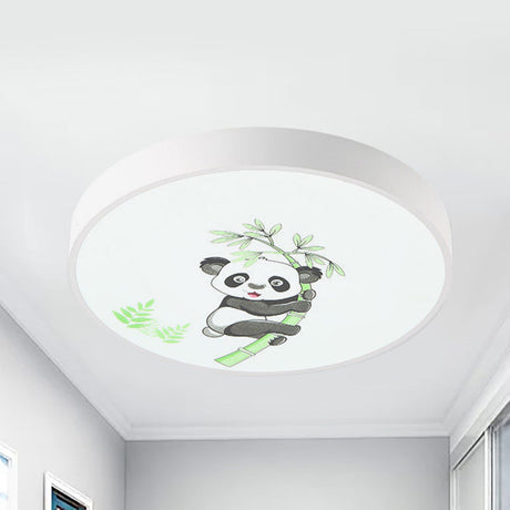 Kindergarten Circle Ceiling Mount Light With Panda Acrylic Animal Fixture (White)