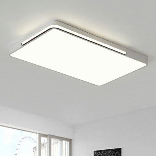 Geometric Led Ceiling Light In White - Nordic Metal Flush Fixture For Living Room