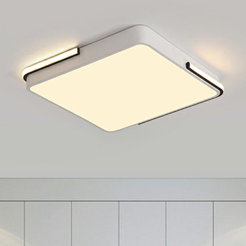 Geometric Led Ceiling Light In White - Nordic Metal Flush Fixture For Living Room / 18 Square Plate