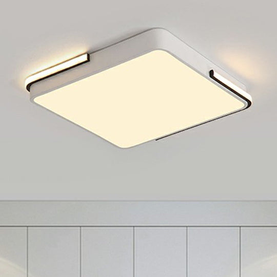 Geometric Led Ceiling Light In White - Nordic Metal Flush Fixture For Living Room / 18 Square Plate
