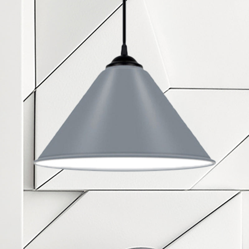 Modern Metal Cone Hanging Light - 1 Pink/Yellow/Green Pendant 12/14/16 Diameter Grey / 12