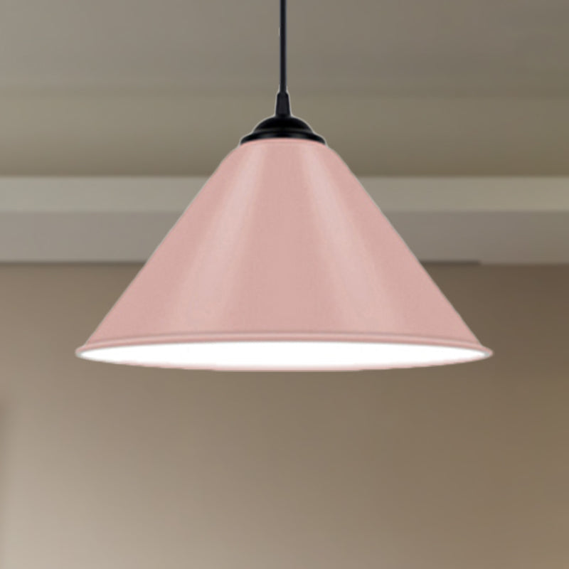 Modern Metal Cone Hanging Light 1-Light Pink/Yellow/Green Pendant 12’/14’/16’ Dia