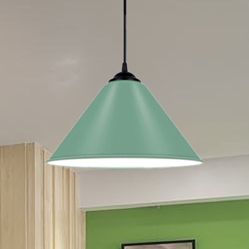 Modern Metal Cone Hanging Light - 1 Pink/Yellow/Green Pendant 12/14/16 Diameter Green / 12