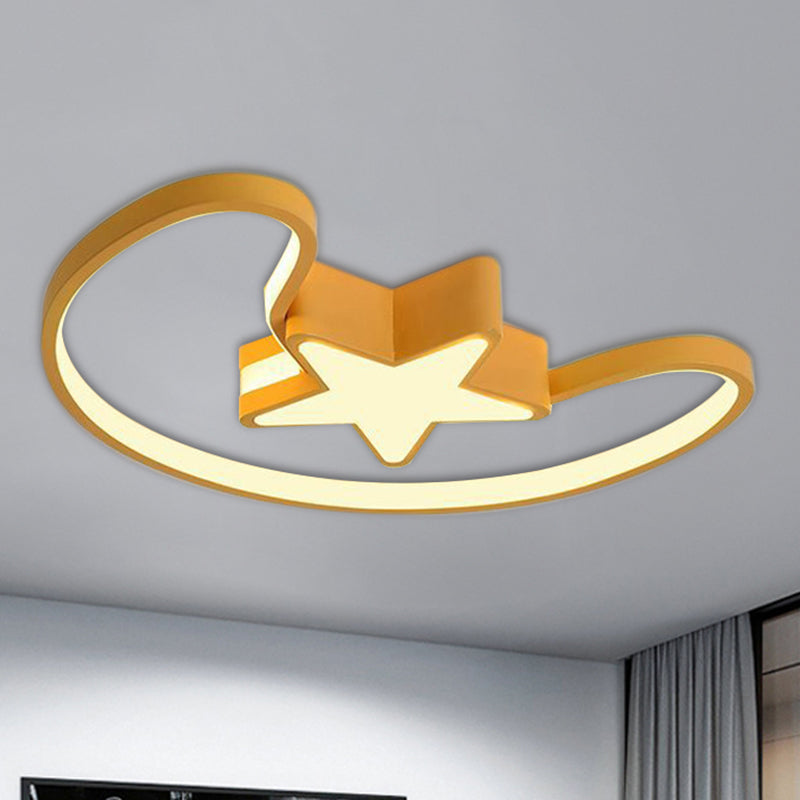 Modern Acrylic Moon And Star Ceiling Light - Stylish Living Room Flush Mount Yellow