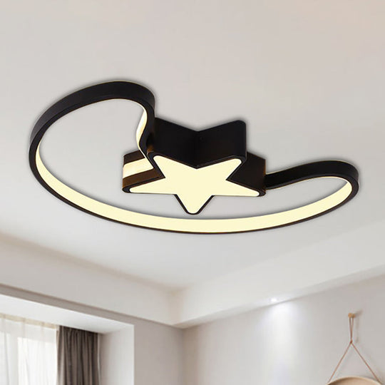Modern Acrylic Moon And Star Ceiling Light - Stylish Living Room Flush Mount Black