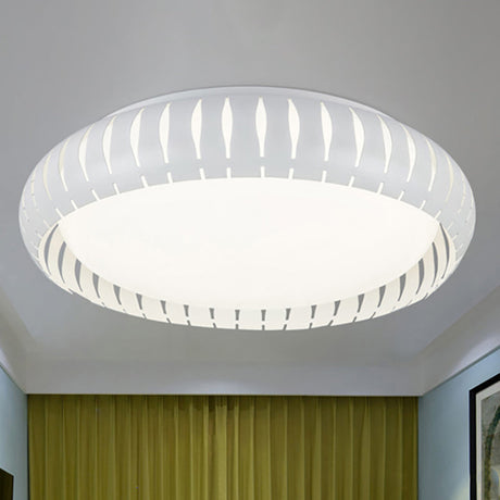 Simple Metal Led Ceiling Flush Mount Light White/Black With Hollow Shade For Living Room 18.5/22.5