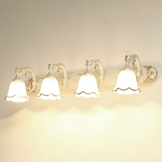 Traditional Ivory Glass Wall Sconce With Ruffled Trim - Bell Bathroom Light Fixture 4 / White