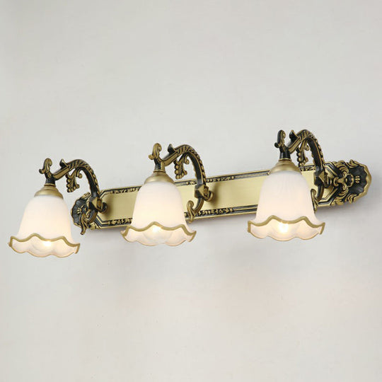Traditional Ivory Glass Wall Sconce With Ruffled Trim - Bell Bathroom Light Fixture 3 / Bronze