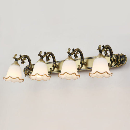 Traditional Ivory Glass Wall Sconce With Ruffled Trim - Bell Bathroom Light Fixture 4 / Bronze