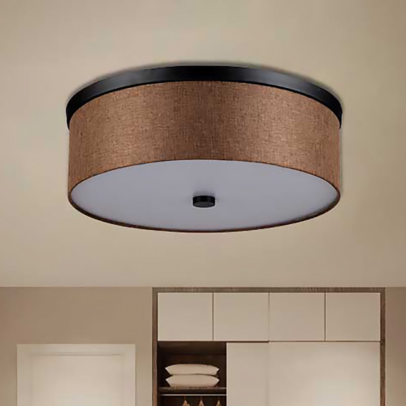 Fabric Brown Modern Led Flush Mount Ceiling Fixture 16’/19.5’ Diameter