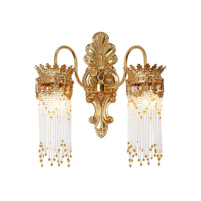 Traditional Gold Crown Wall Sconce With Crystal Fringe Stylish Metal Living Room Lamp
