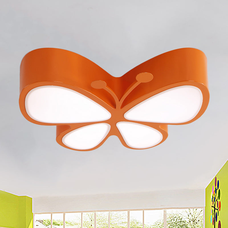 Contemporary Butterfly Led Flush Ceiling Light - Classroom Metal Fixture Orange / White 18
