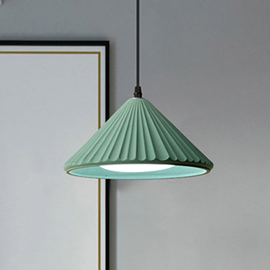 Modern Cement Cone Pendant Lamp For Office Kitchen - One Light Fluted Ceiling
