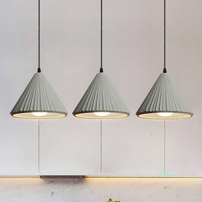 Modern Cement Cone Pendant Lamp For Office Kitchen - One Light Fluted Ceiling