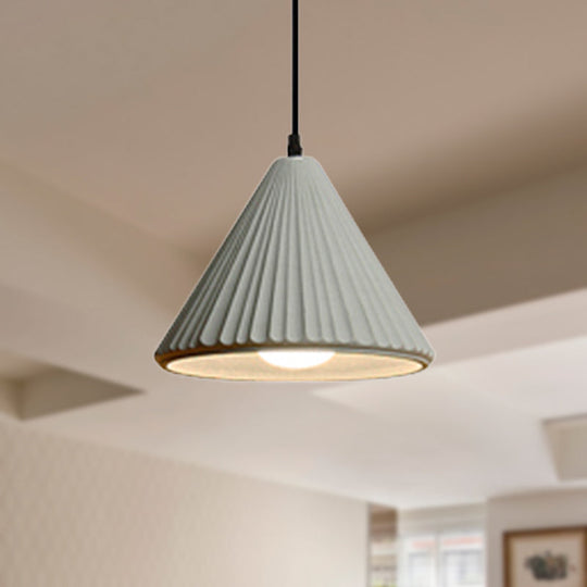 Modern Cement Cone Pendant Lamp For Office Kitchen - One Light Fluted Ceiling