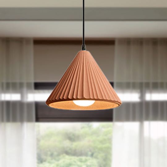 Modern Cement Cone Pendant Lamp For Office Kitchen - One Light Fluted Ceiling