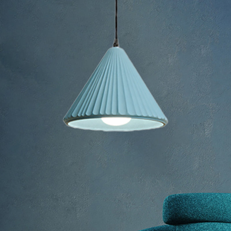 Modern Cement Cone Pendant Lamp For Office Kitchen - One Light Fluted Ceiling