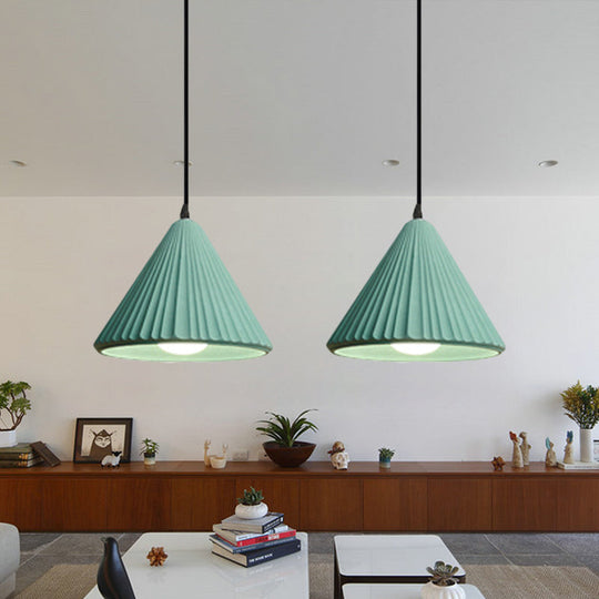 Modern Cement Cone Pendant Lamp For Office Kitchen - One Light Fluted Ceiling