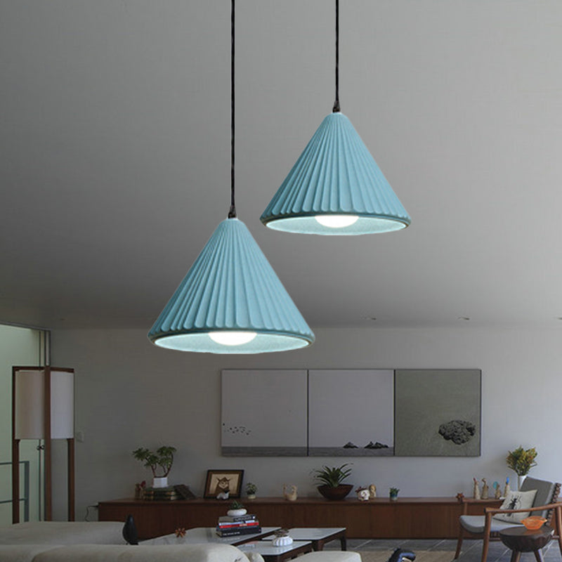 Modern Cement Cone Pendant Lamp For Office Kitchen - One Light Fluted Ceiling