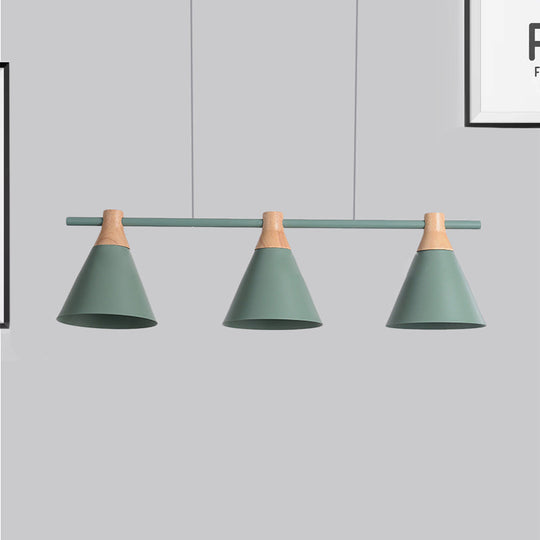 Nordic Metal Hanging Chandelier - Triple Light Cone Shade In Green/Grey/Yellow Perfect For Kitchen