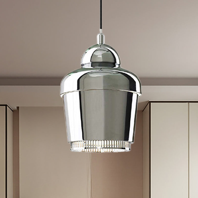 Modern Black And White Jar Pendant Light With Chrome Accents