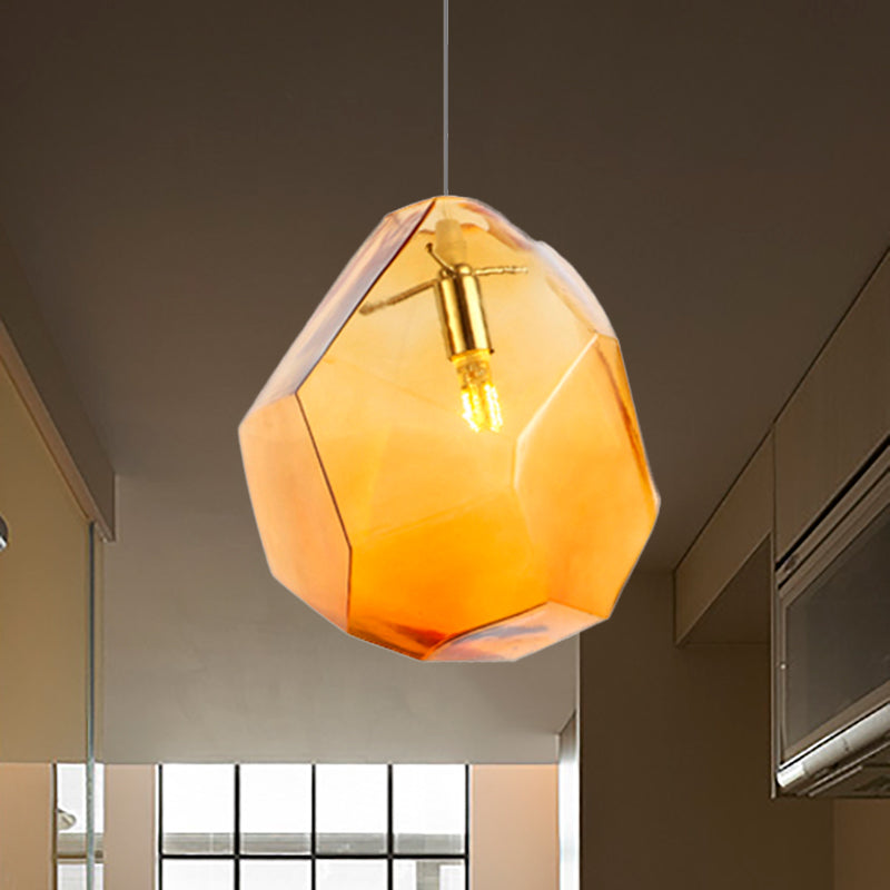 Contemporary 1-Light Glass Pendant Lighting: Faceted Grey/Orange/Purple Led Hanging Lamp Fixture For