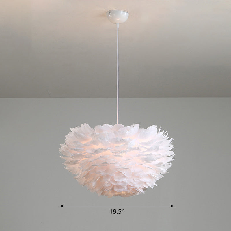 Feather Hemispherical Pendant Lamp - Minimalist White Suspension Light For Bedroom / 20’