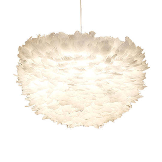 Minimalist Feather Hemispherical Pendant Lamp - White Suspension Light For Bedroom