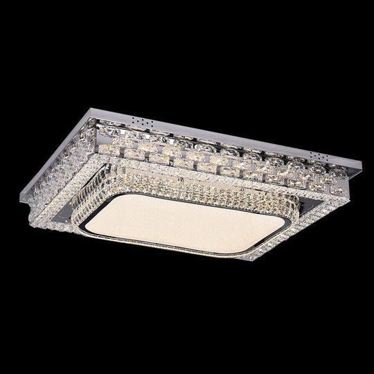Modern Beveled Crystal Clear Led Ceiling Flushmount For Bedroom / 37.5