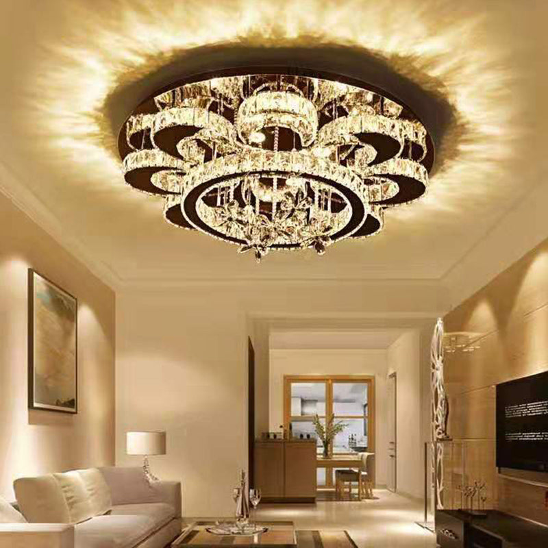 Modern Clear Crystal Flower Ceiling Lamp: Led Semi Flush Mount Light Fixture In Chrome / 18 Warm