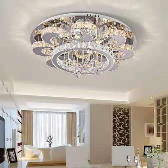 Modern Clear Crystal Flower Ceiling Lamp: Led Semi Flush Mount Light Fixture In Chrome