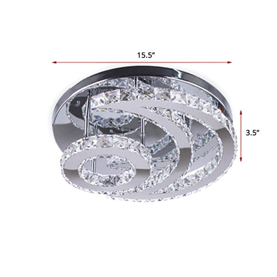 Modern Beveled Crystal Crescent & Sun Ceiling Light - Silver Semi Flush Mount For Bedrooms
