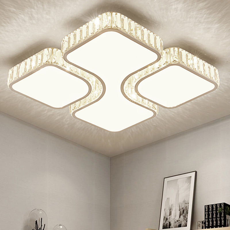 Minimalist Crystal Led Ceiling Flush Light For Bedroom - White Square Mount Lamp