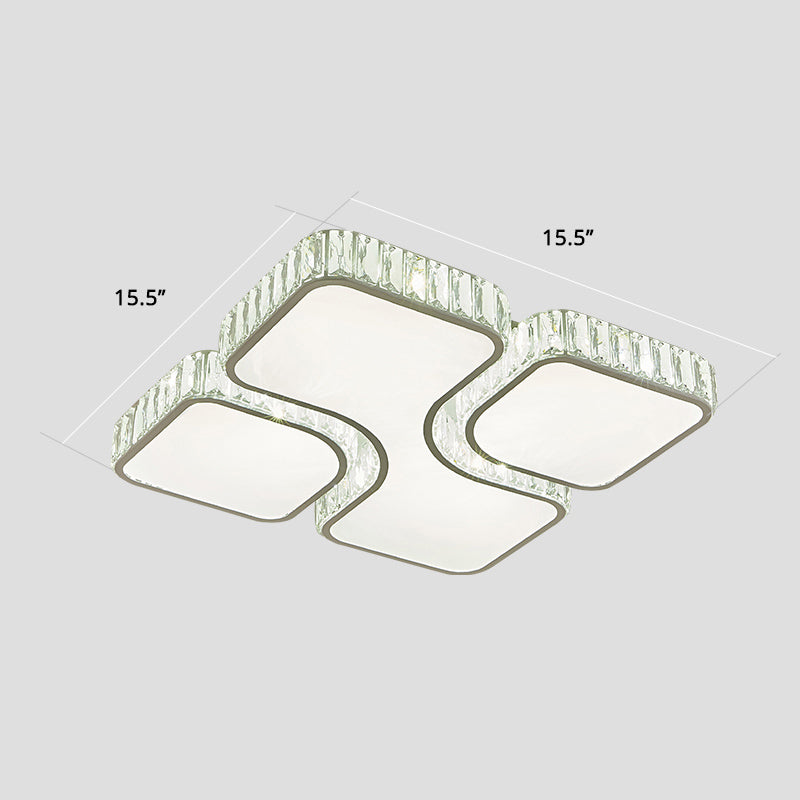 Minimalist Crystal Led Ceiling Flush Light For Bedroom - White Square Mount Lamp / 16’