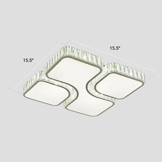 Minimalist Crystal Led Ceiling Flush Light For Bedroom - White Square Mount Lamp / 16