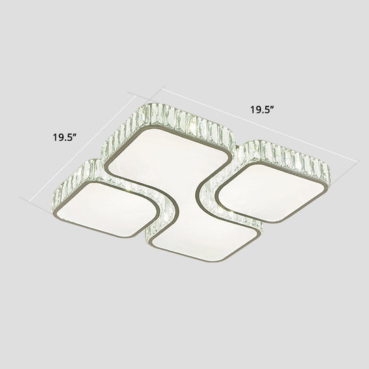 Minimalist Crystal Led Ceiling Flush Light For Bedroom - White Square Mount Lamp / 19.5’