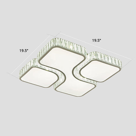 Minimalist Crystal Led Ceiling Flush Light For Bedroom - White Square Mount Lamp / 19.5