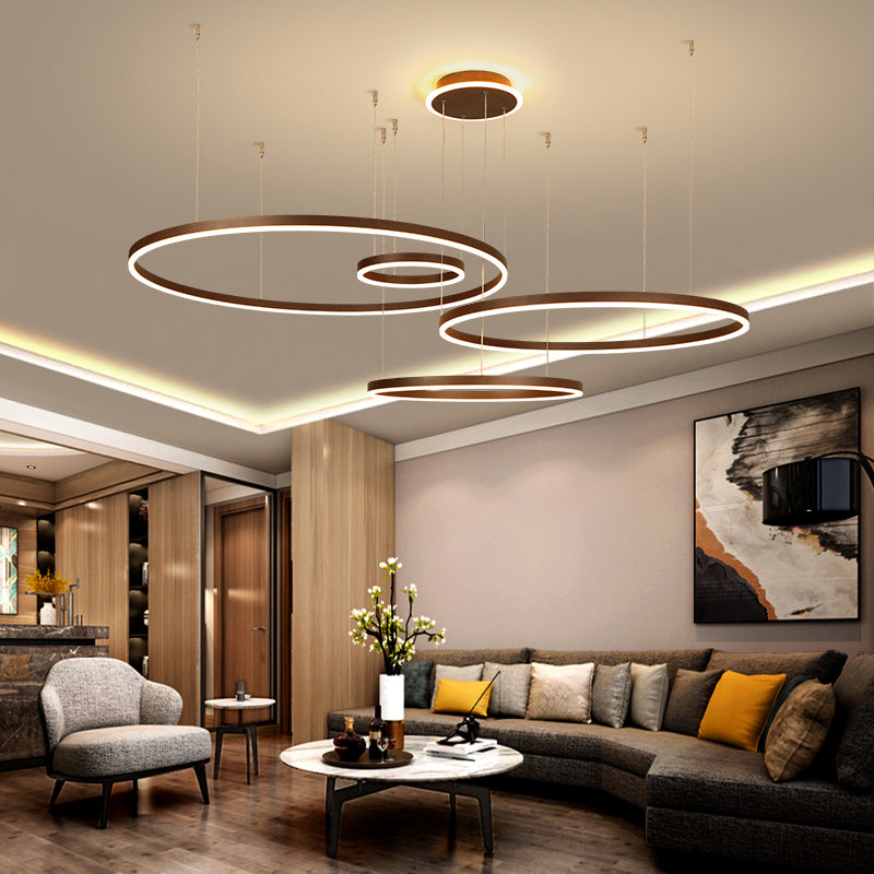 Artistic Led Aluminum Chandelier - Loop Shaped Coffee Hanging Light For Living Room / 4 Tiers 39’