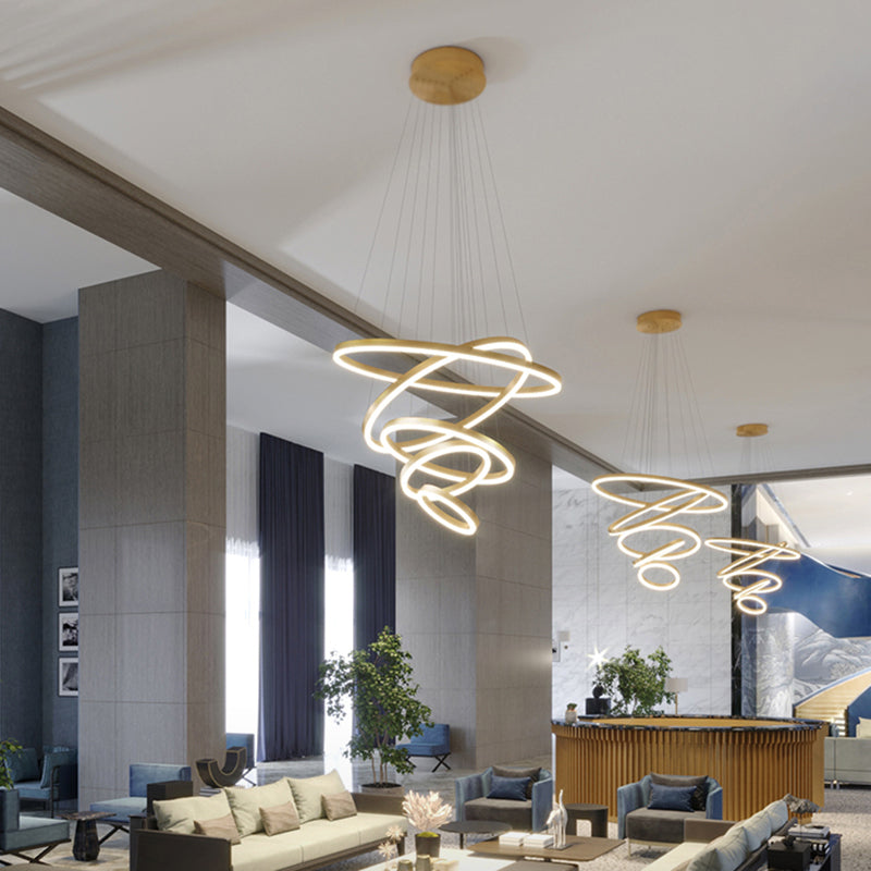 Gold Art Deco Tiered Rings Led Chandelier For Living Room